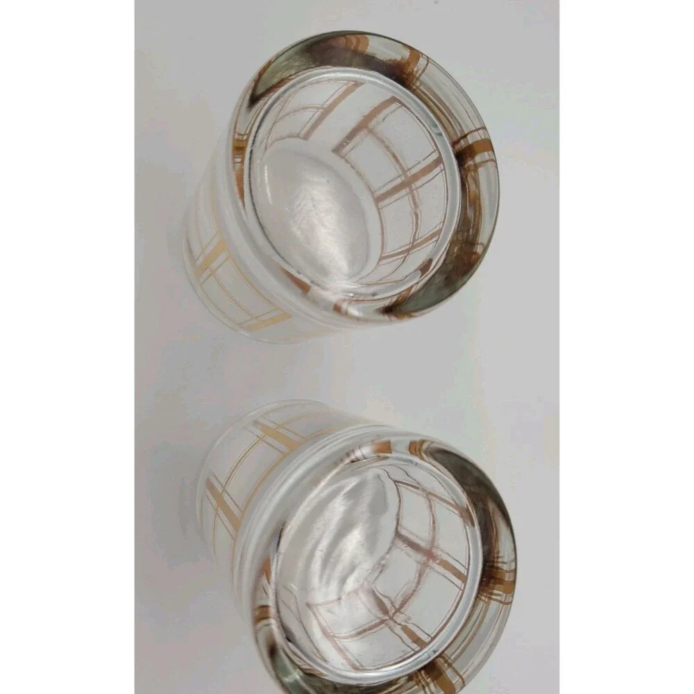 Two Window Pane Double Old Fashioned Glasses Lowball Hollywood Regency